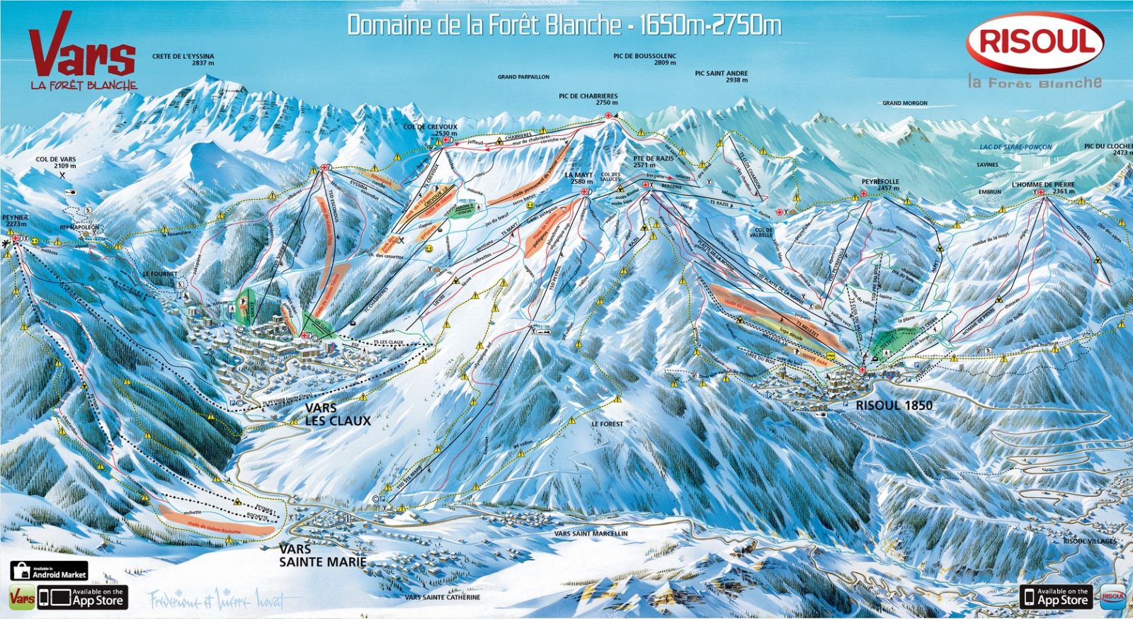 Risoul - Vars ski map